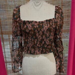 Women’s Size Medium - Buddy Love Floral Smocked Blouse - Pink and Teal